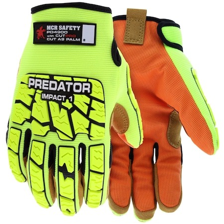 Mcr Safety Gloves, Predator Impact 1 MAXGrid Hiviz CutPro PD4900S